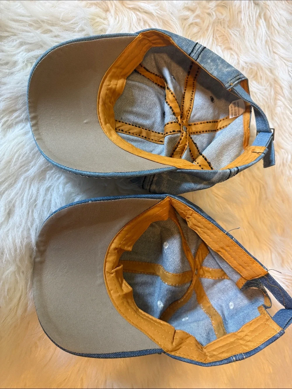 Striped Denim Hat with Mustard Trim - Size 7